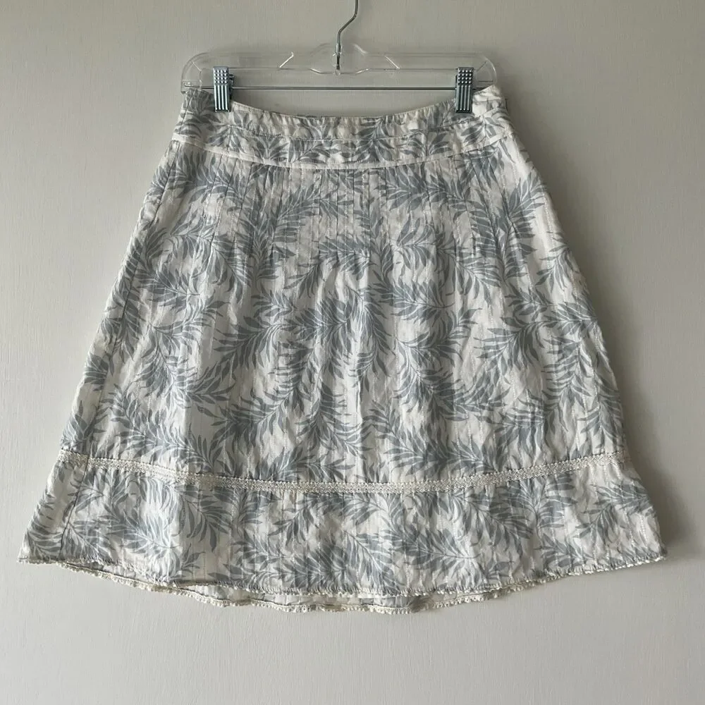 Ann Taylor Size 4 White Skirt Cotton Leaves Embroidered Eyelet Tiered Whimsical